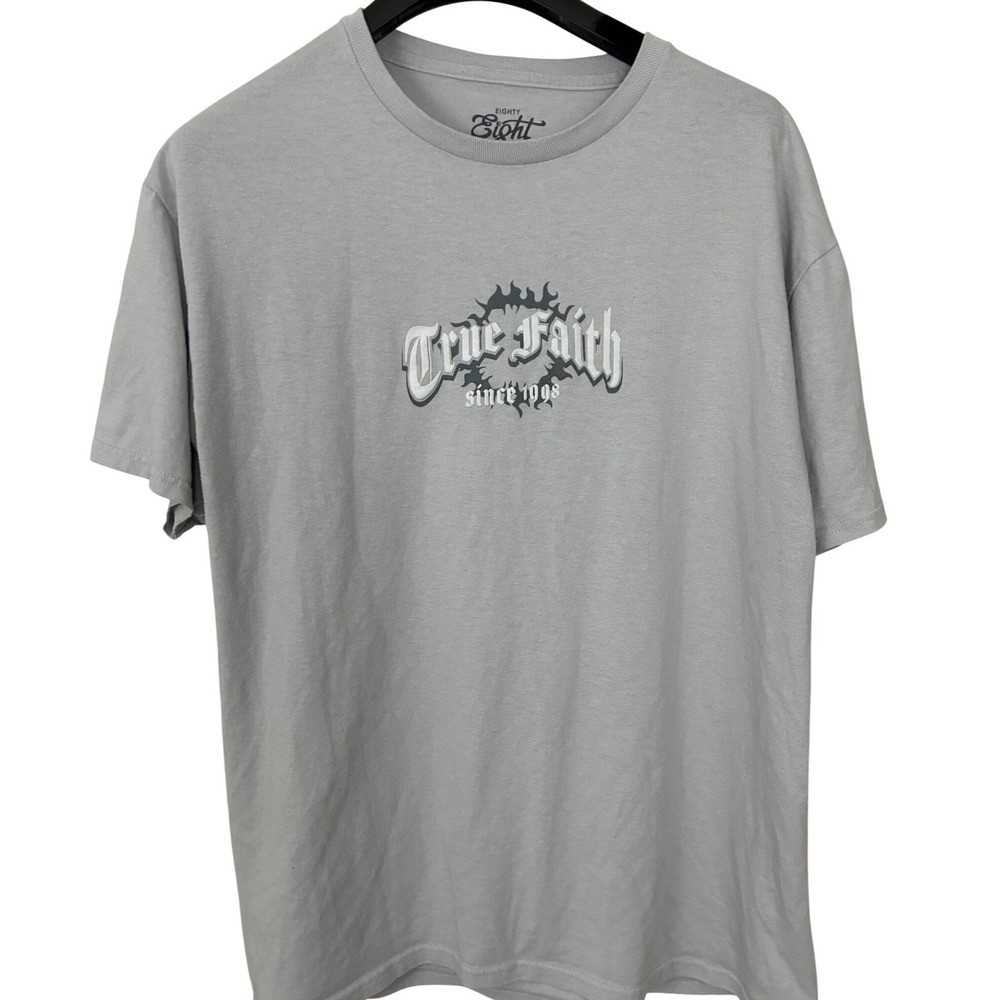 Eighty Eight Brand T-Shirt Mens Large Gray True Faith Skeleton Praying Hands Tee